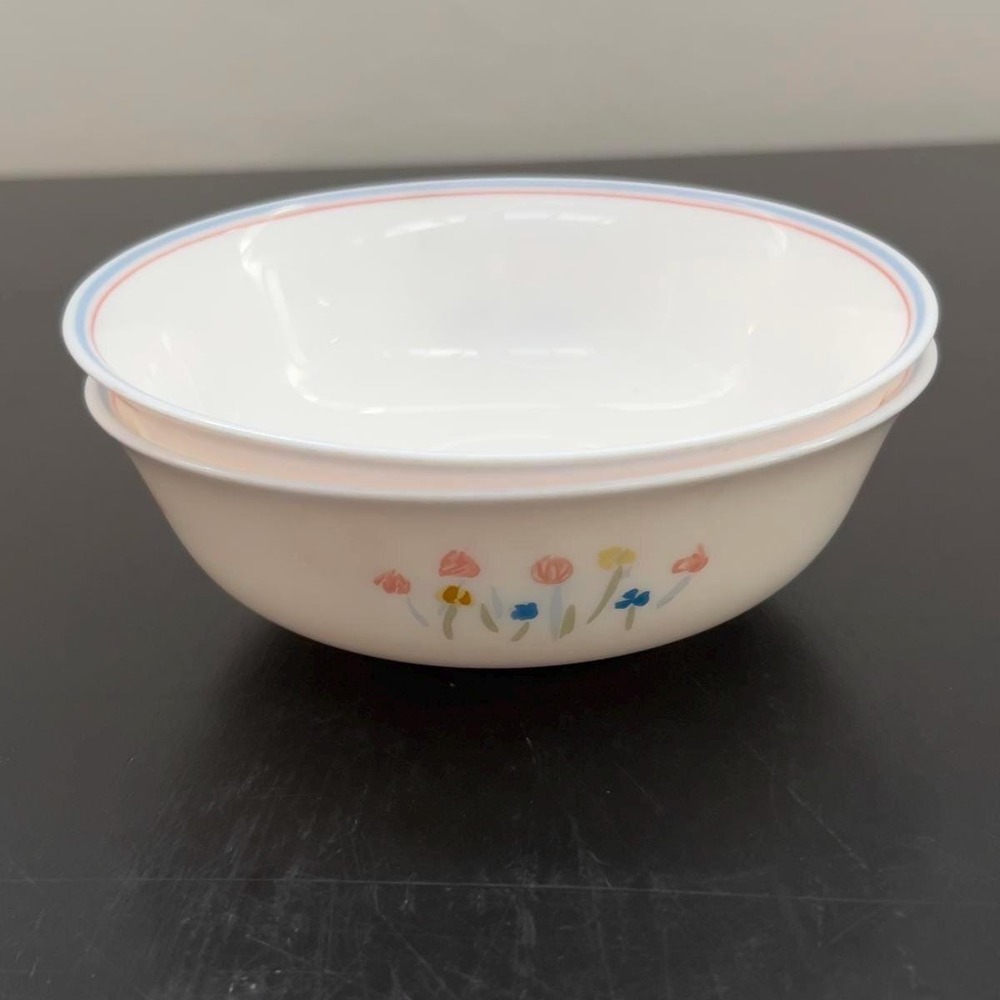 Corelle Cereal Bowls White Floral Country Cornflower Blue Pink Set of 2